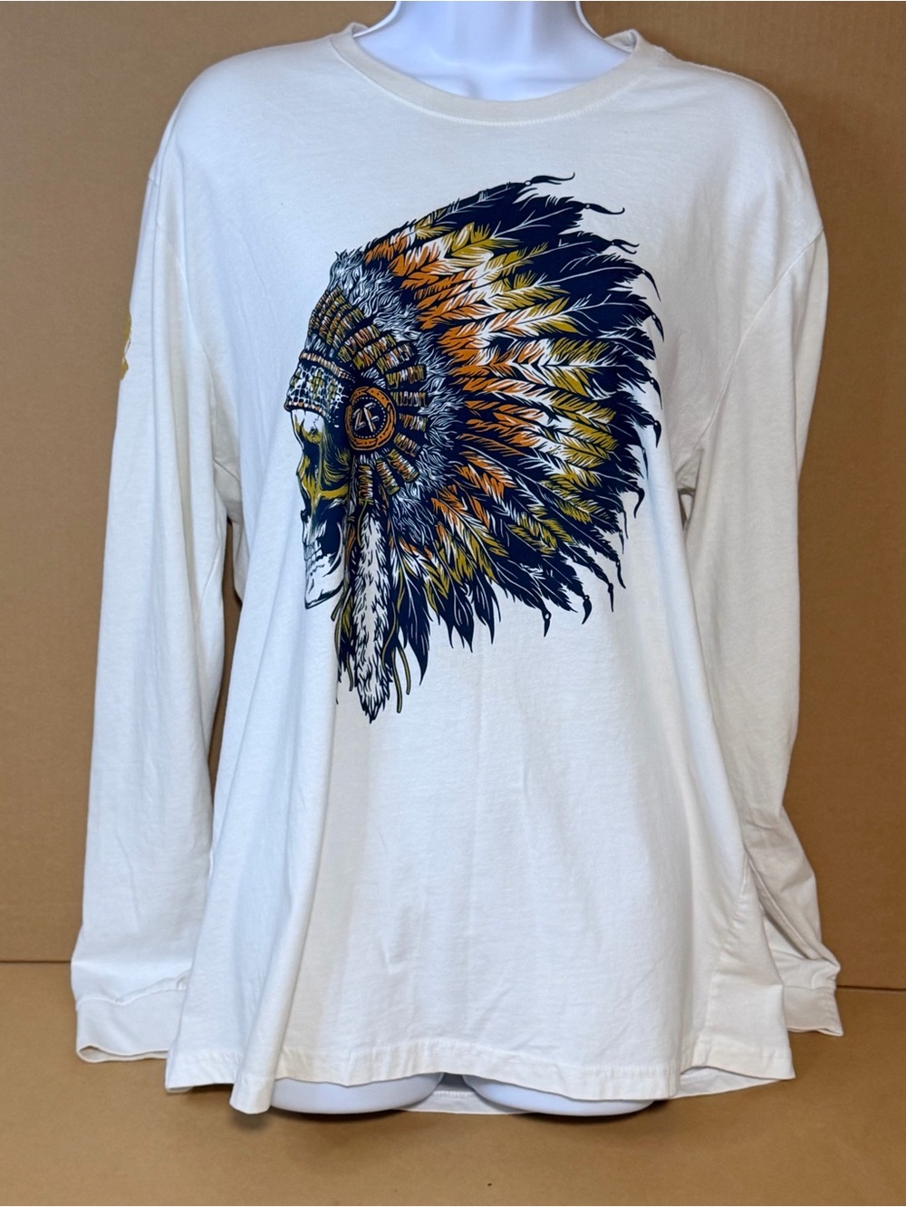 Wash with Souls Feather Headdress Front Mens Print T-shirt (Size L) Long sleeve